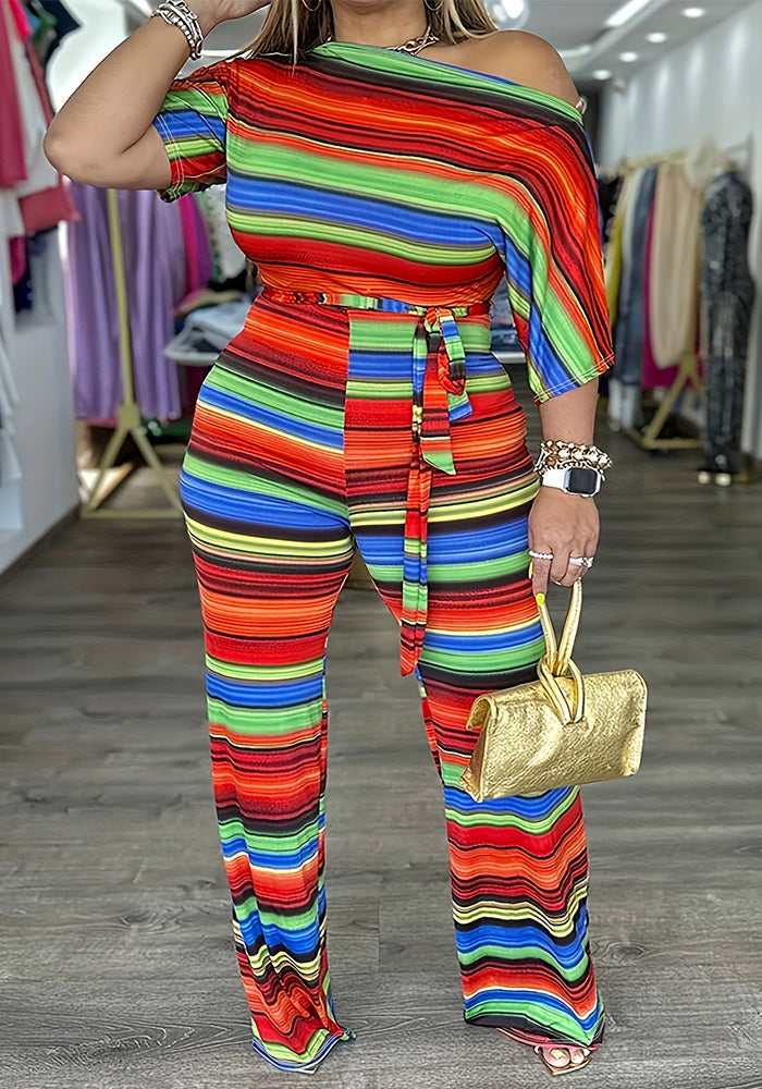 Slim Fit Fashionable Autumn And Winter Striped Jumpsuit