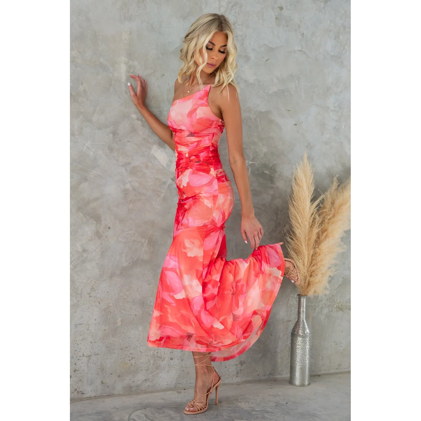 Women Slash Shoulder Printed Stretch Casual Dress 7