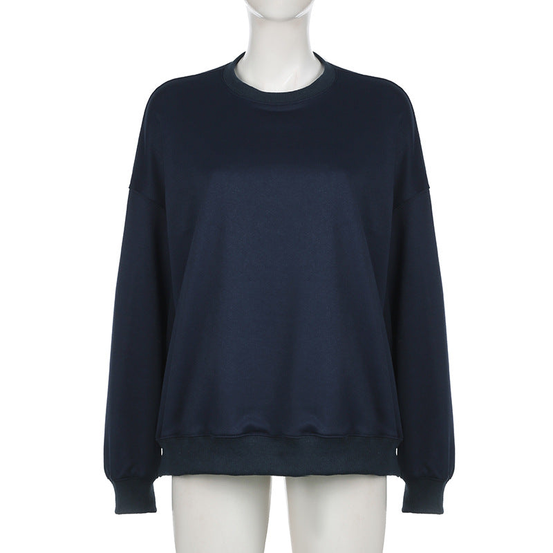 Women American Sports Loose Solid Casual Long Sleeve Top 8