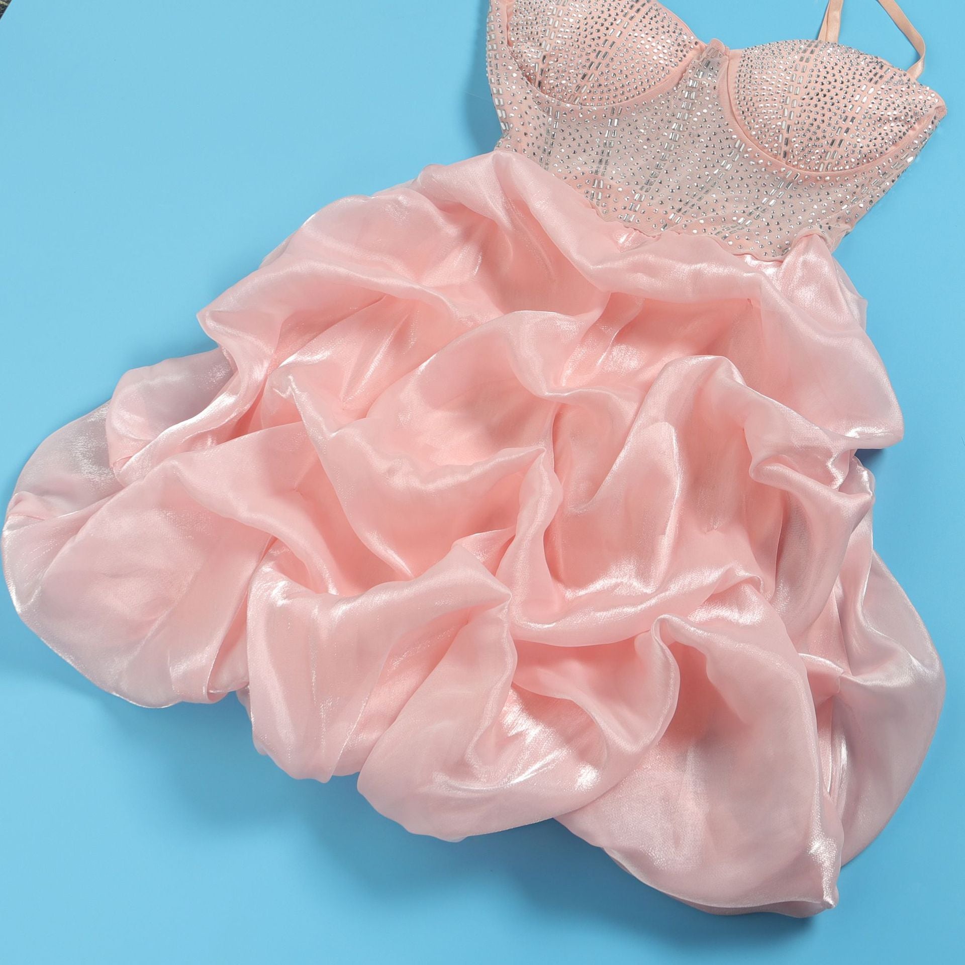 Women Sexy Beaded Stretch Camisole Cascading Ruffles Dress Tutu 46