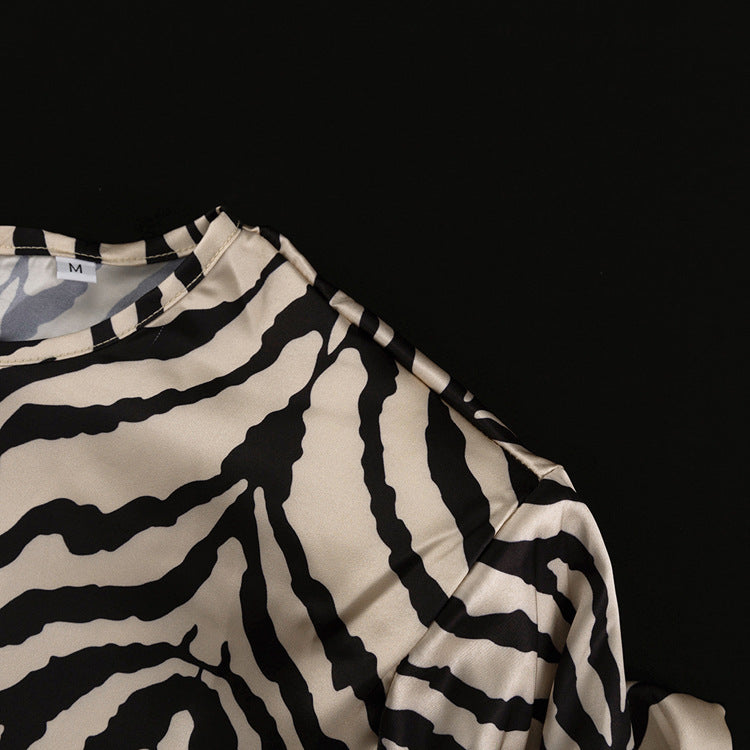 Long-Sleeved Zebra Stripes Crop Top High-Waist Fishtail Skirt Two-Piece Set Women's Clothing 10