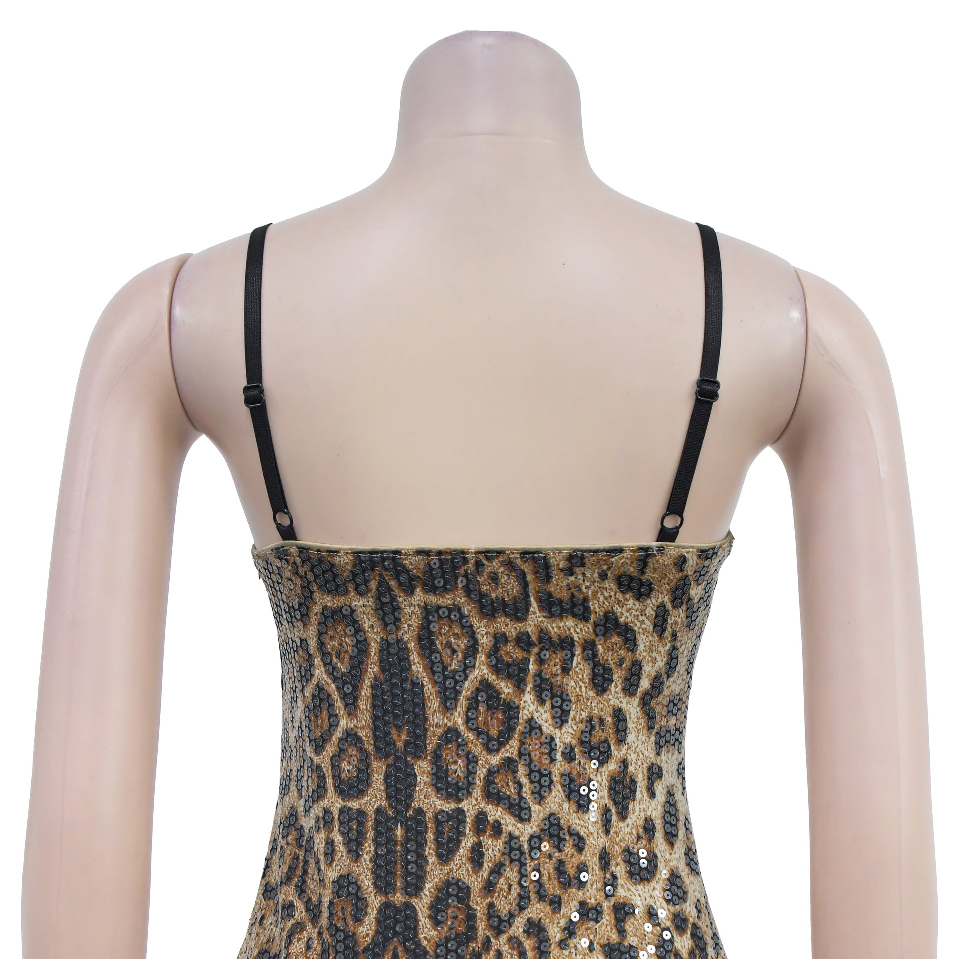 Women Sequined Strap Leopard Dress 14