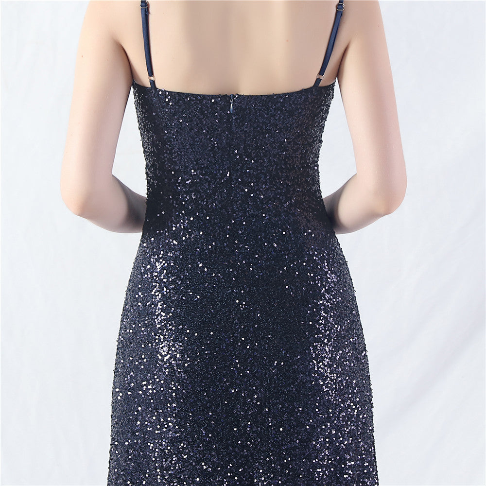 Elegant Strap V-Neck Sequined Evening Dress 18