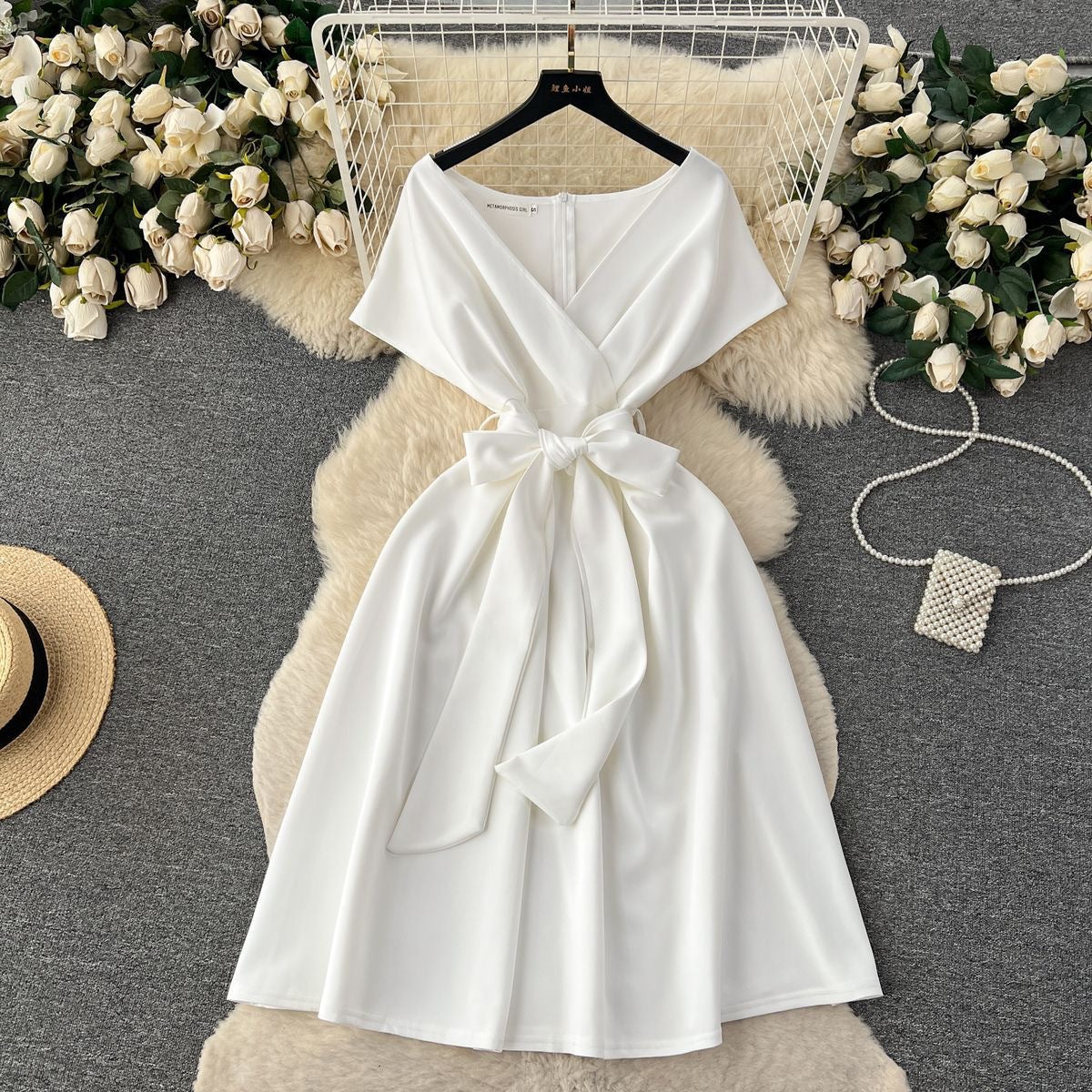Summer Bow Tie Slim Waist Chic Formal Party Dress 7