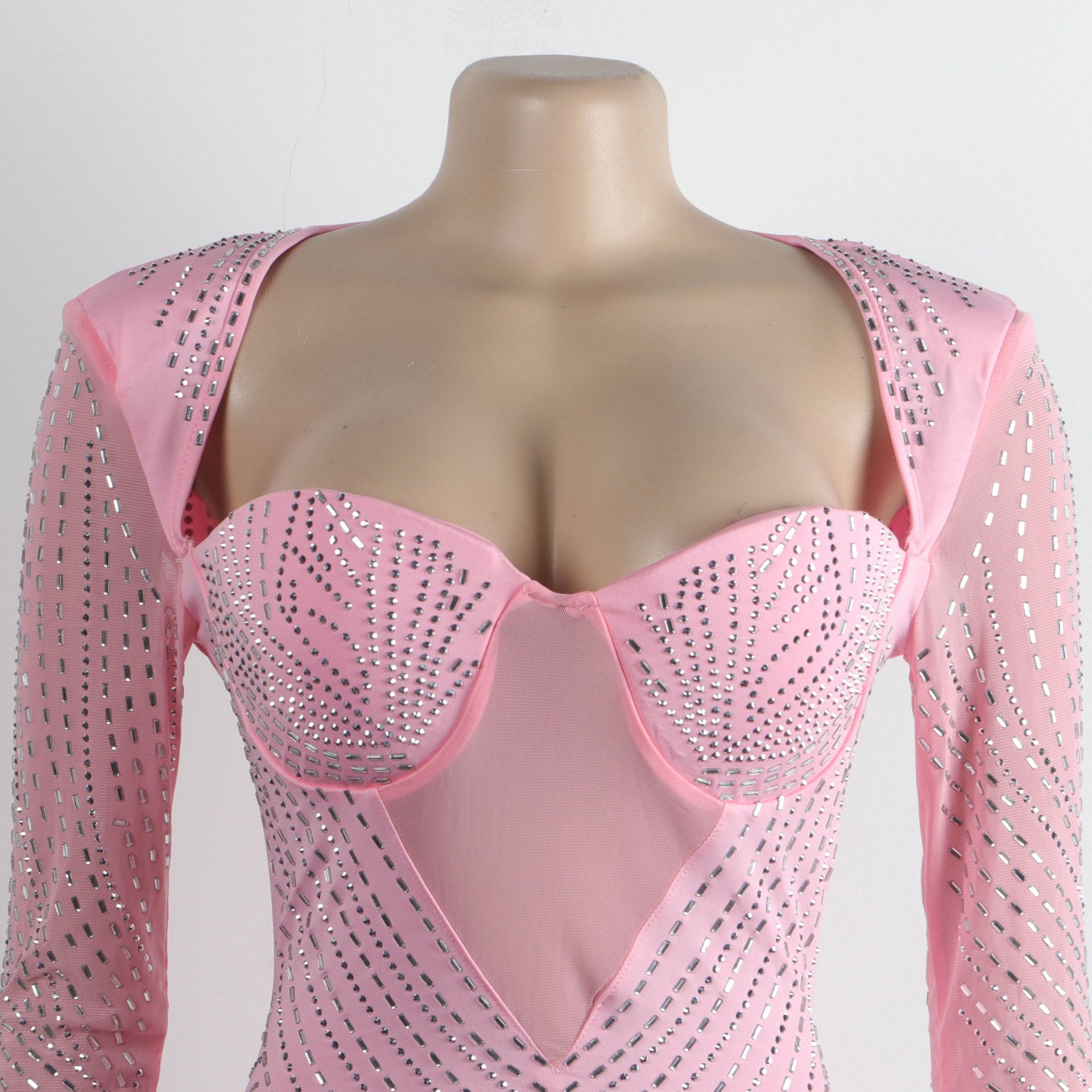 Women Sexy Long Sleeve Beaded Backless Hollow Solid Dress 26