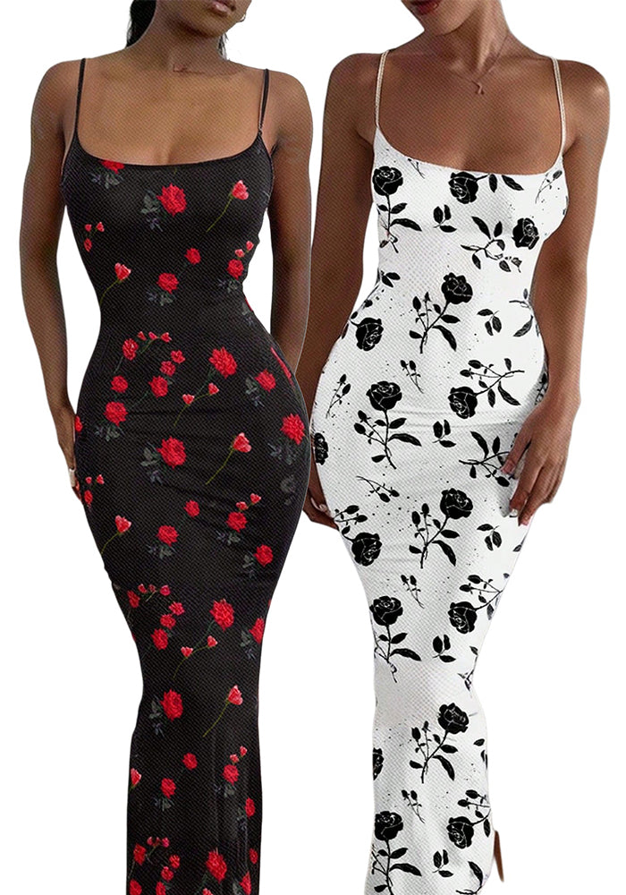 Sexy Fashion Summer Sleeveless Strap Printed Long Dress