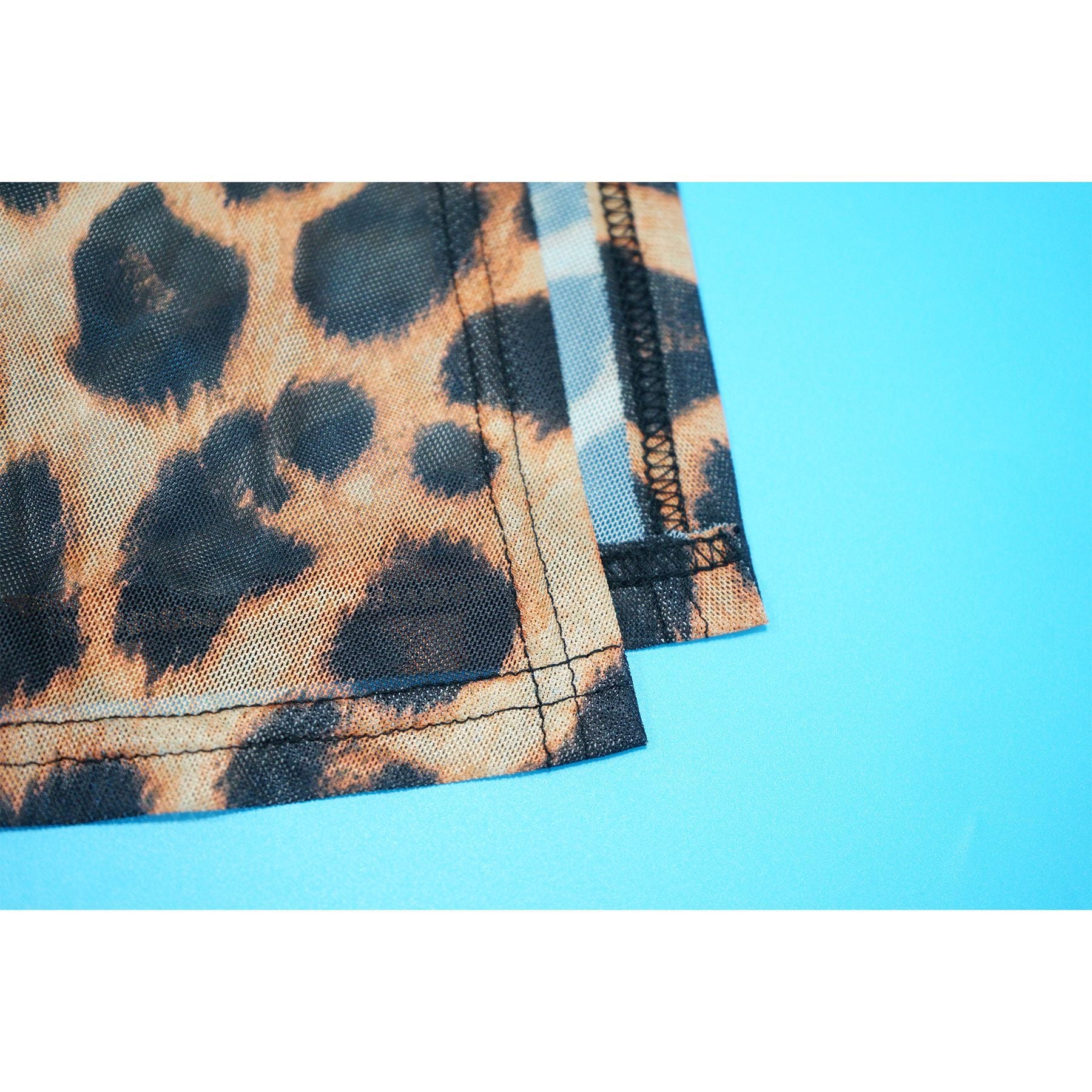 Women Sexy Leopard Print See-Through Bodysuit and Slit Skirt Two-Piece Set 26