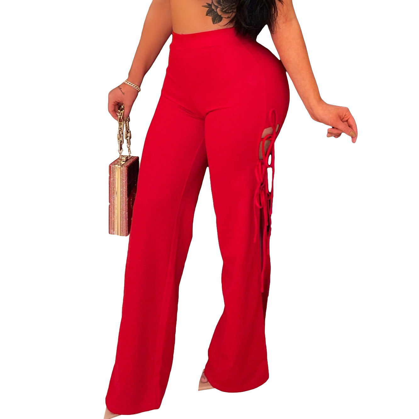 women's clothing fashion sexy solid color straps flared wide-leg trousers 3