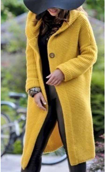 Plus Size Women Fall/Winter Long Sleeve Hooded Cardigan Sweater Jacket