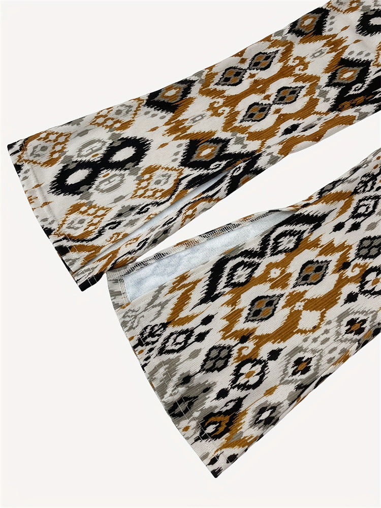 Women printed slit knitting pants 4