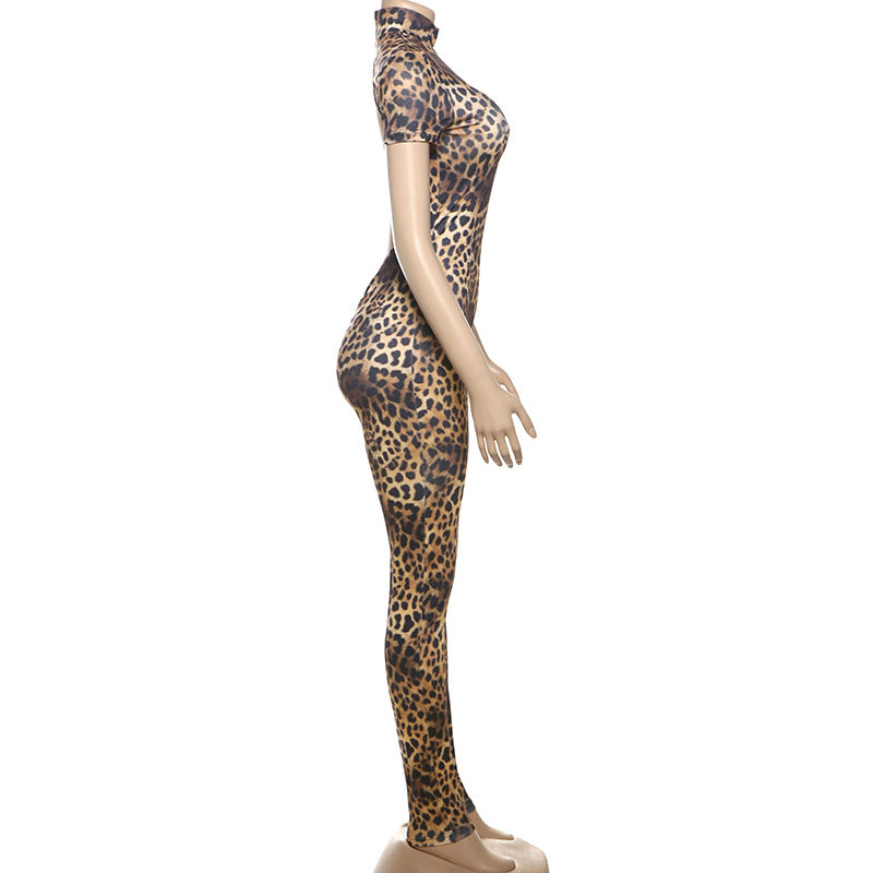 Women Spring Sexy Style Printed Short Sleeve Jumpsuit 11