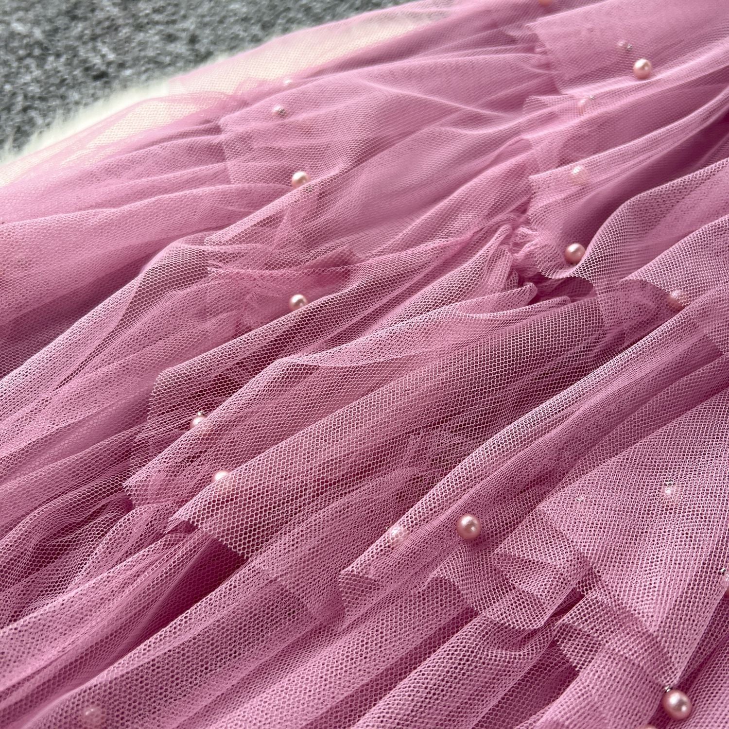 Women French Beaded Embroidered Short Sleeve Puffy Mesh Dress 22