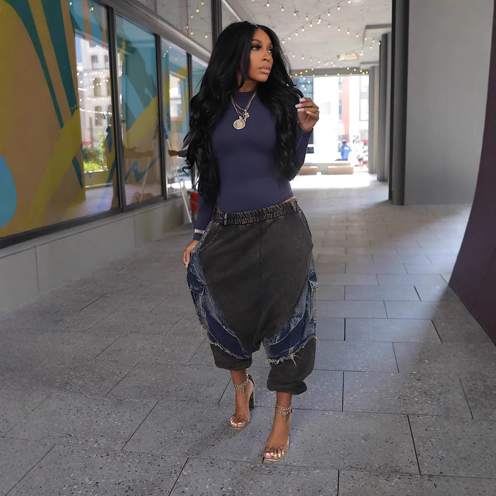 Women Summer Patchwork Denim Pants