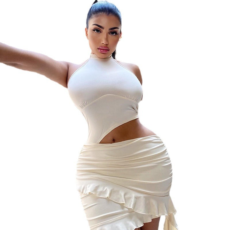 Women Solid sleeveless high collar Casual Bodycon dress 7