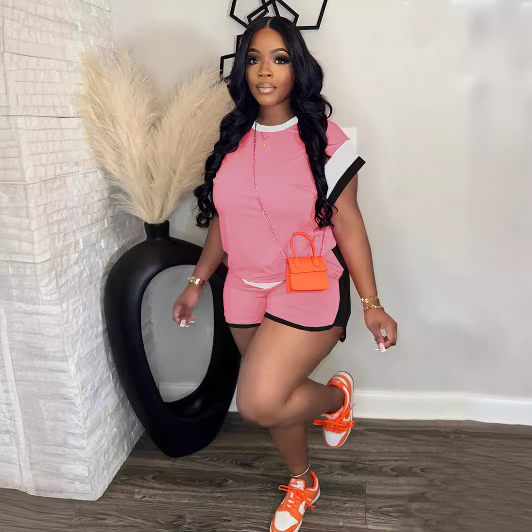 Summer Trendy Loose Round Neck Casual Two-Piece Shorts Set 8