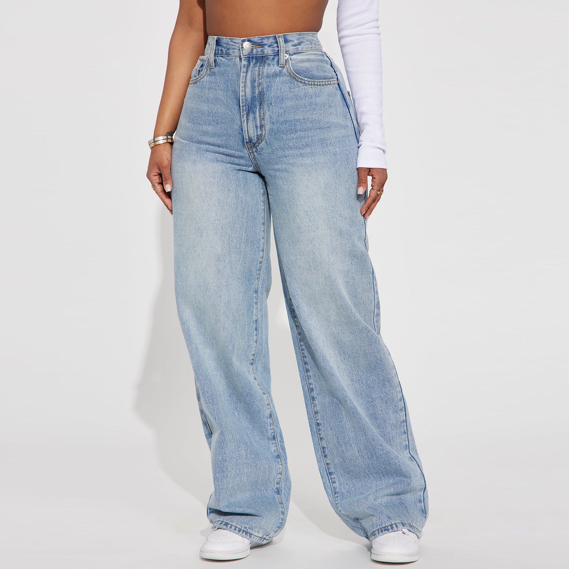 Women's High Waist Casual Straight Denim Pants