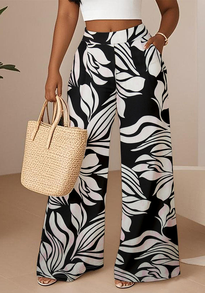 Women's Elegant High-Waist Printed Loose Trousers
