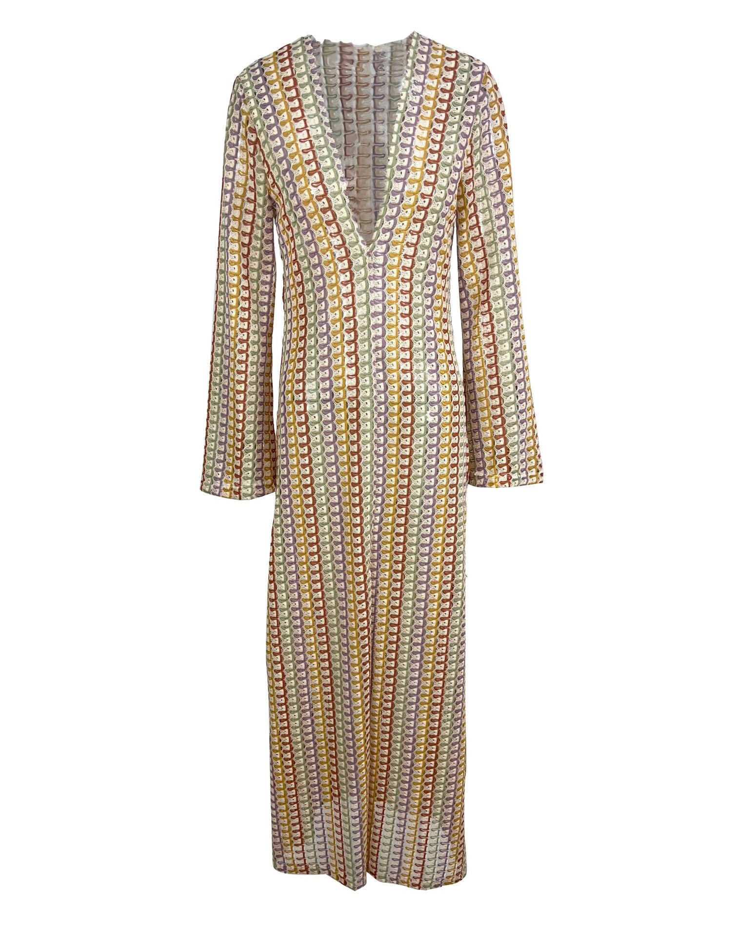 Women Contrast Color Lace Hollow Slit Maxi Dress 12