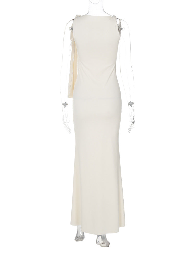 Women French Asymmetric Off-shoulder Lace-Up Bodycon Dress 9