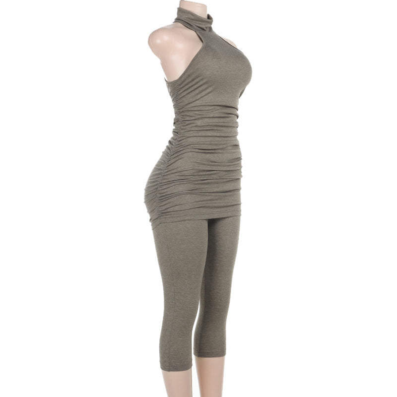 Women Sexy High Neck Sleeveless Vest Top and Shorts Two Piece Set 8