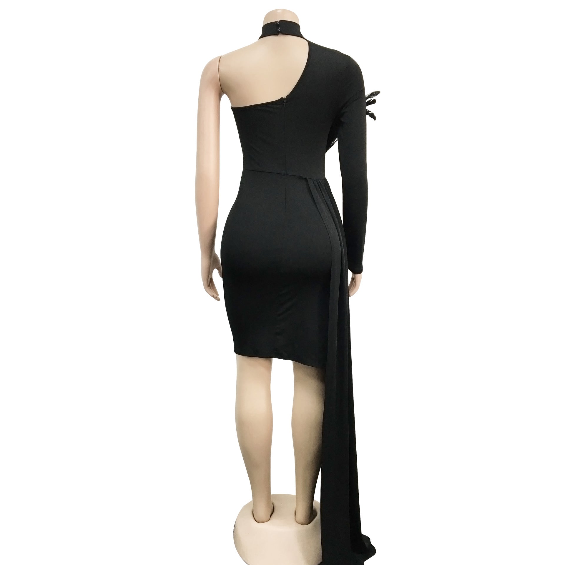 Women Feather One Shoulder Slash Shoulder Dress 12