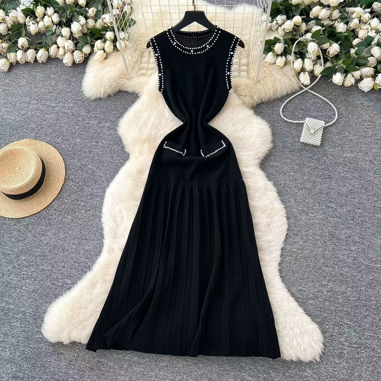 Women's Summer Beaded Sleeveless Knitting Long Dress 11