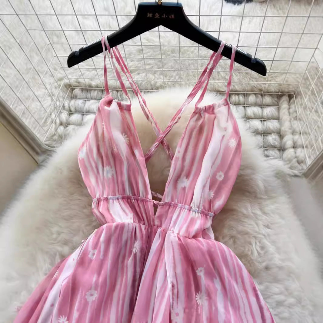 Women Sexy Strappy Holidays V-Neck Backless Dress 3