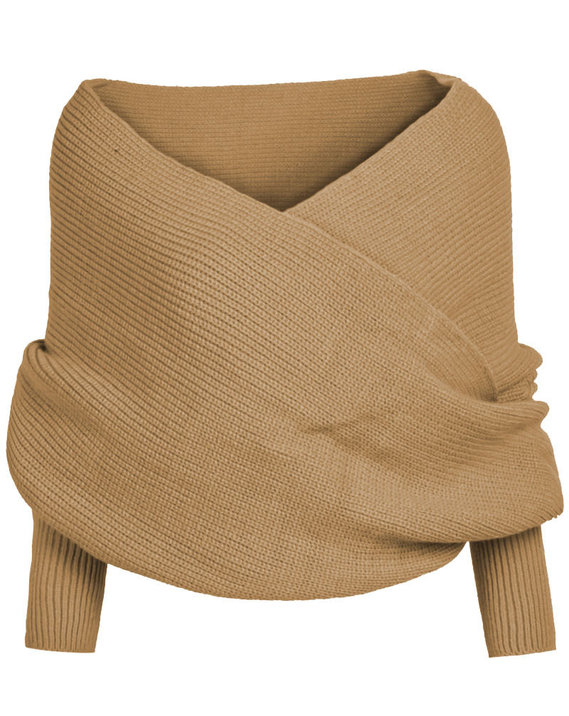 Spring V-Shaped Cross Off Shoulder Knitting Sexy Sweater 13