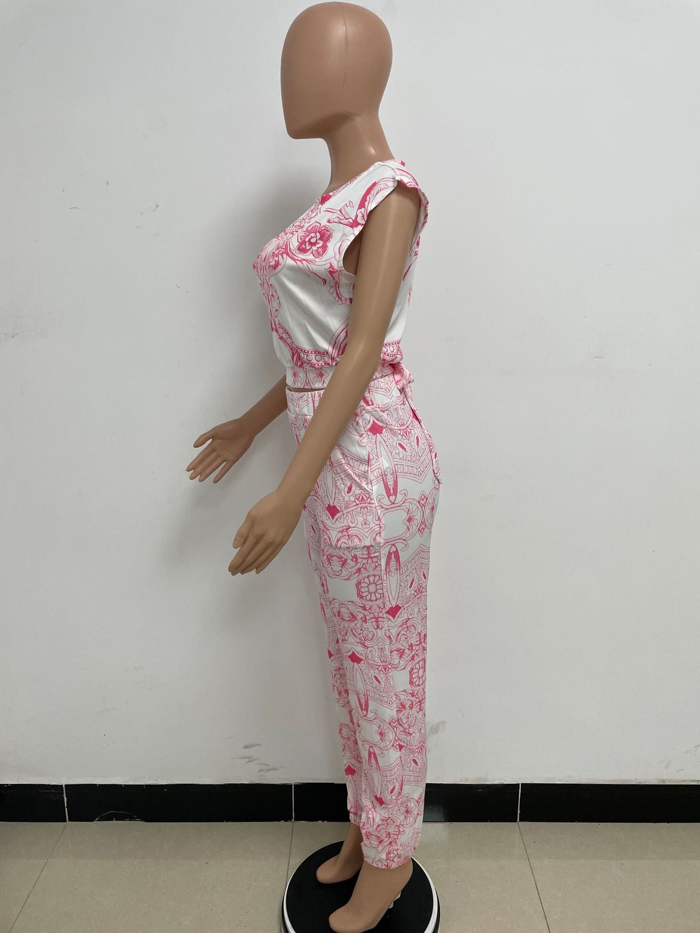 Fashionable Women's Printed Sleeveless Casual Two Piece Pants Set 17