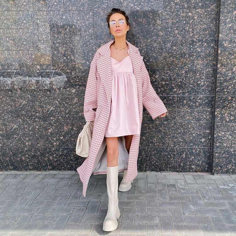 Women houndstooth Maxi windbreaker 7