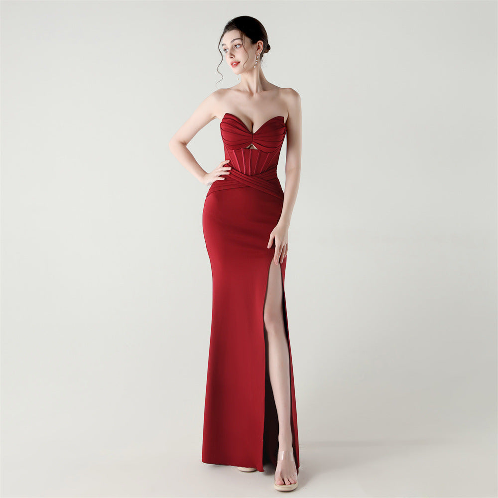 Women herringbone Strapless sweetheart neck hollow Lace-Up Formal Party evening dress 13