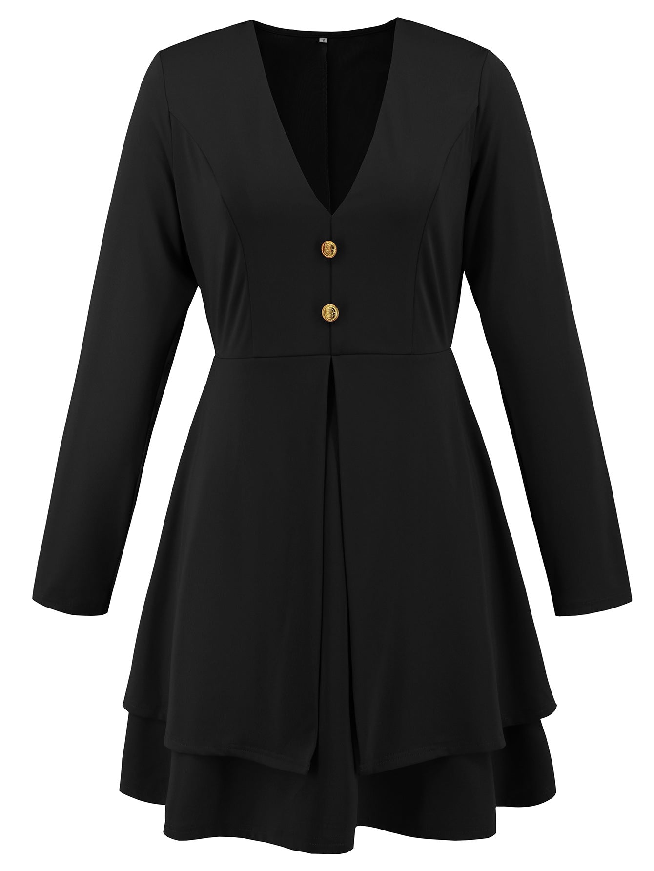 Autumn Winter women's v-neck button long sleeve Casual multi-layer dress 12