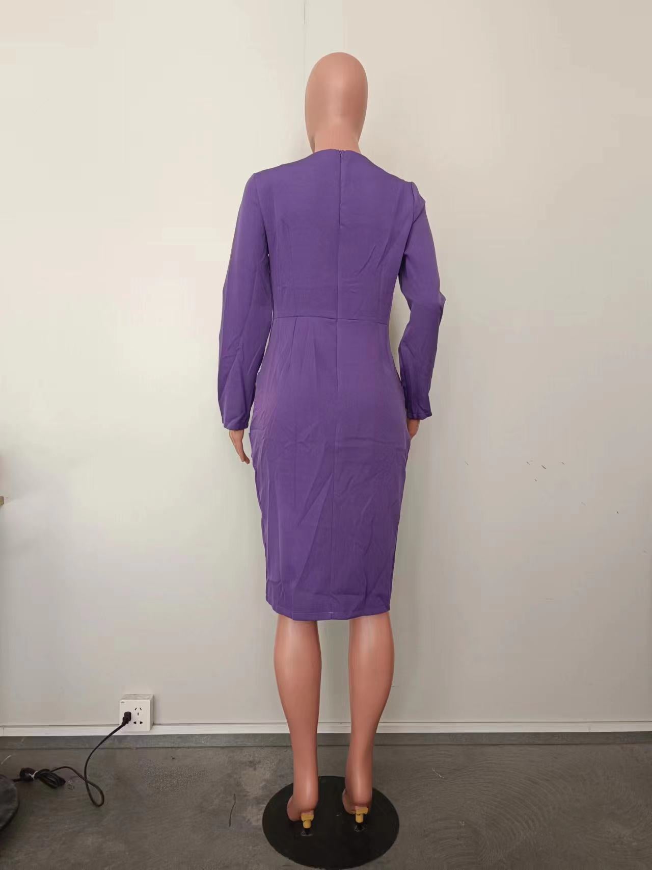 Women Solid Long Sleeve Patchwork Dress 17