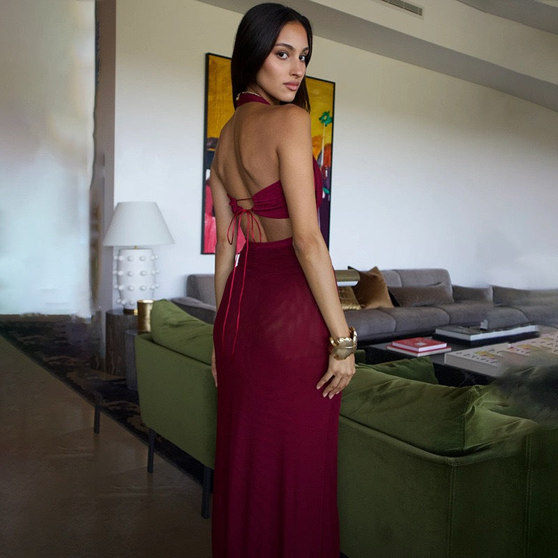 Summer Women Sexy Halter Neck Patchwork Backless Bodycon Dress 5