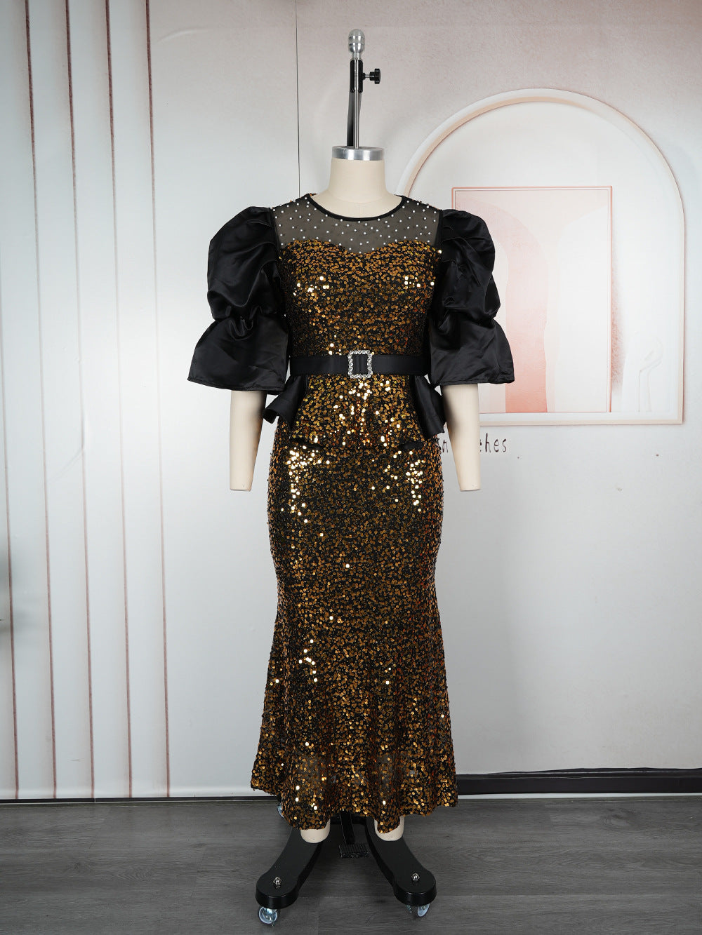 Plus Size Women's Autumn Sequin Mermaid Dress High Waist Party Evening Gown 9