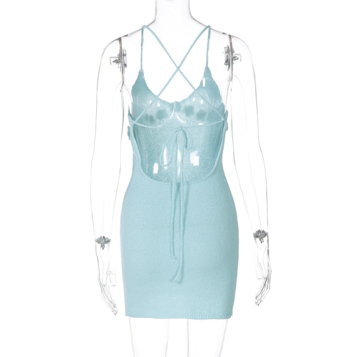 Women Summer Style Flower V-Neck Knitting Strap Dress 7