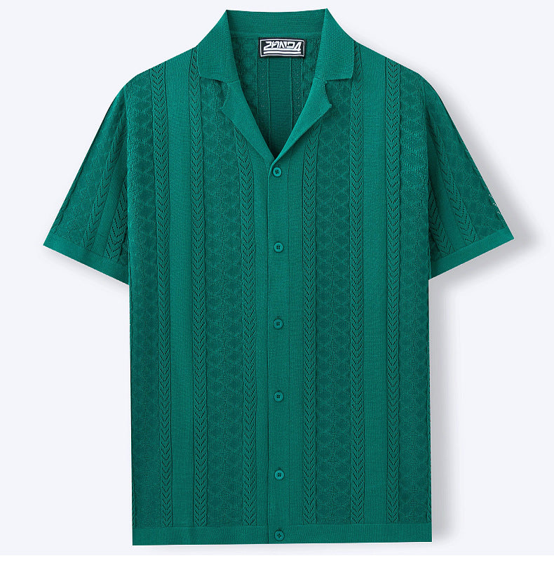 Men's Summer Short Sleeve Striped Hollow Casual Polo Top 10