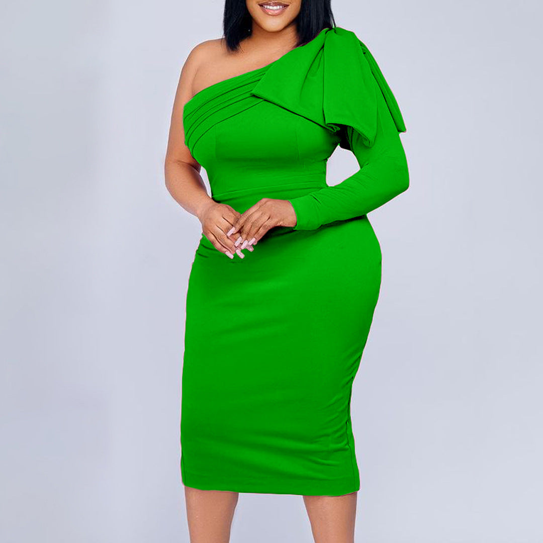 Plus Size Women'S Slash Shoulder Solid Fashion Sexy African Bodycon Dress