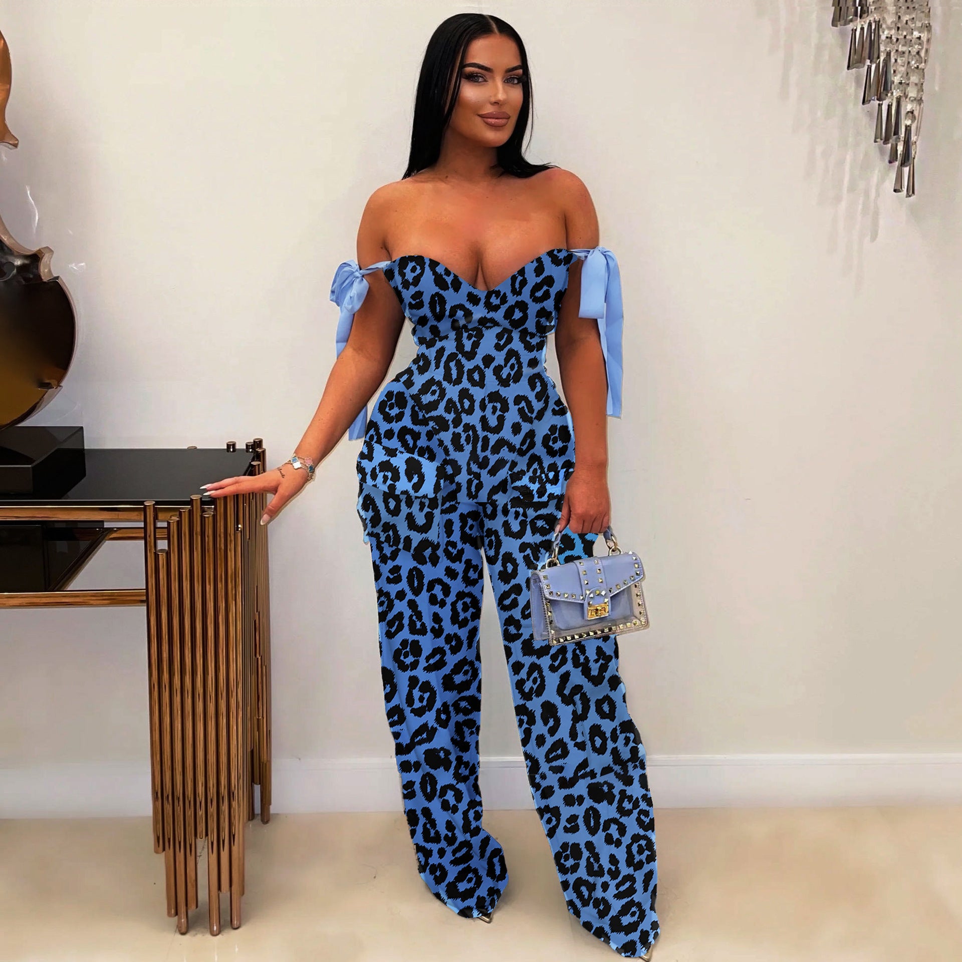 Printed Lace-Up Drawstring Multi-Pocket Two Piece Pants Set 7