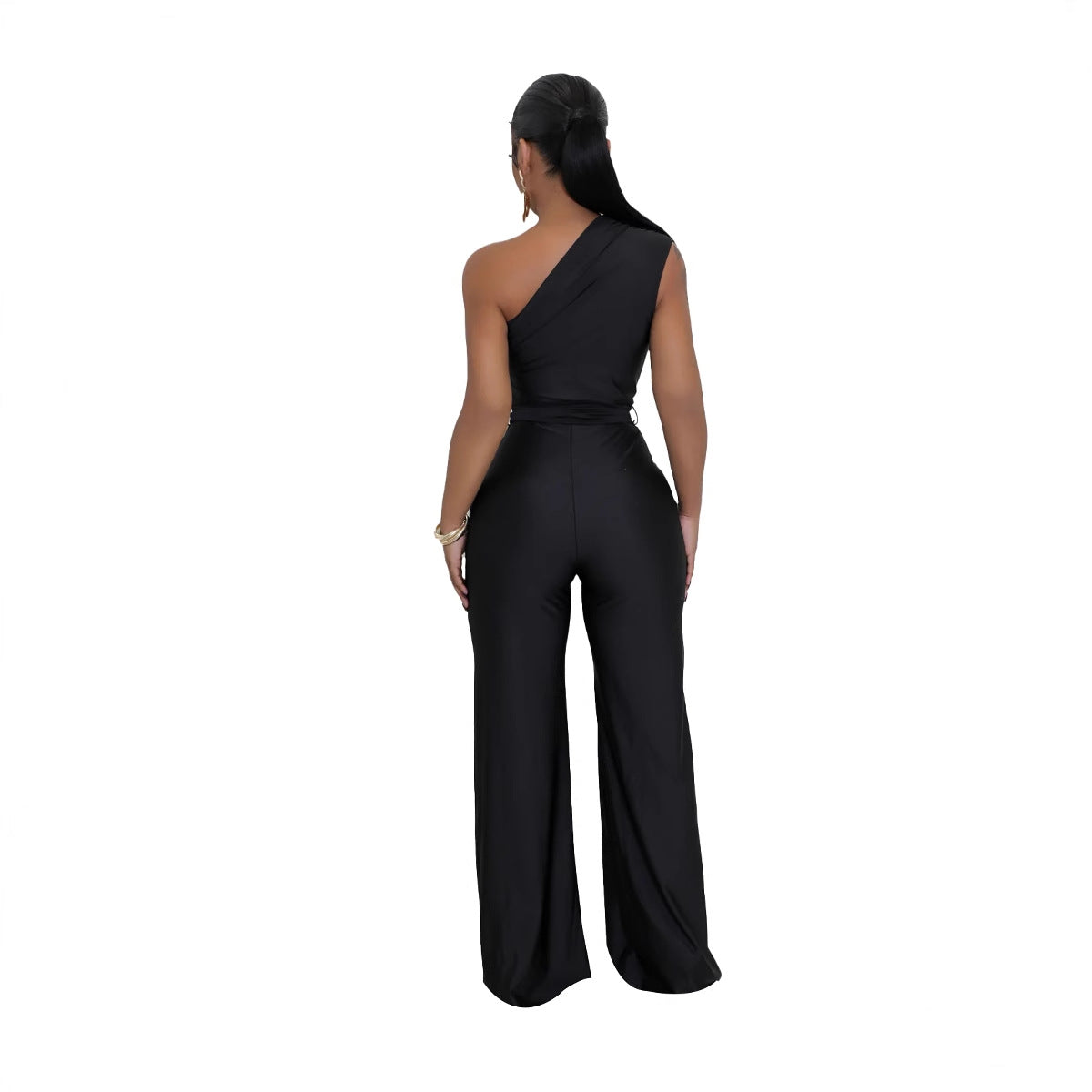 Women's Sexy Solid Color Fashion One-Shoulder Slash Shoulder Jumpsuit 5