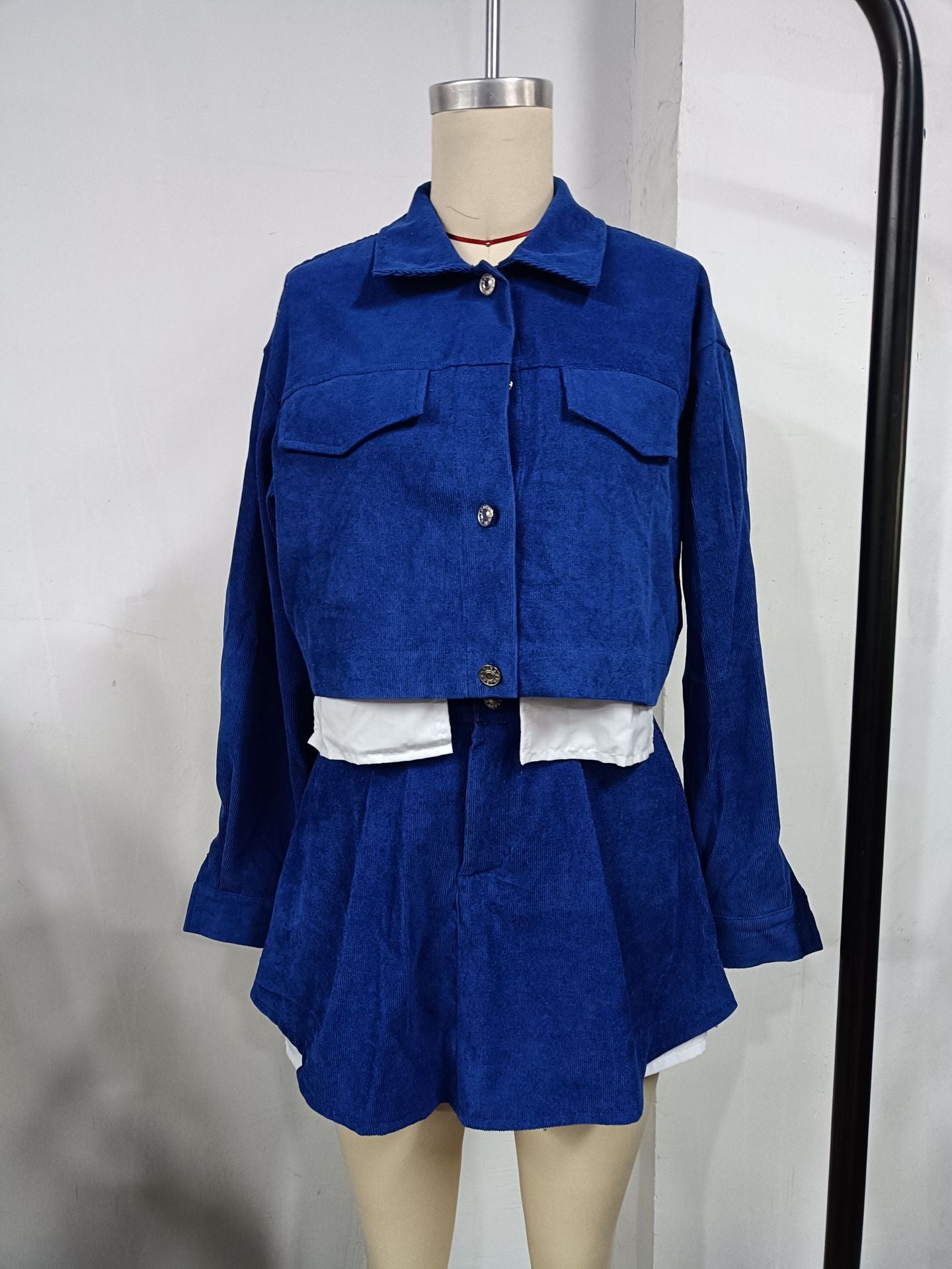 Women Sexy Crop Jacket Cargo Skirt Two-piece Set 9