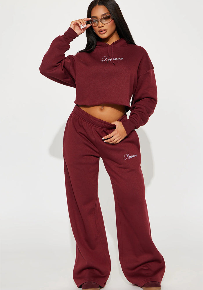 solid Color letter printed Fashion Hoodies pants two piece Set