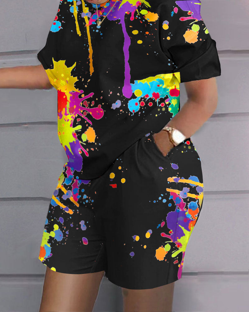 Summer home short-sleeved shorts printed suit for women 5