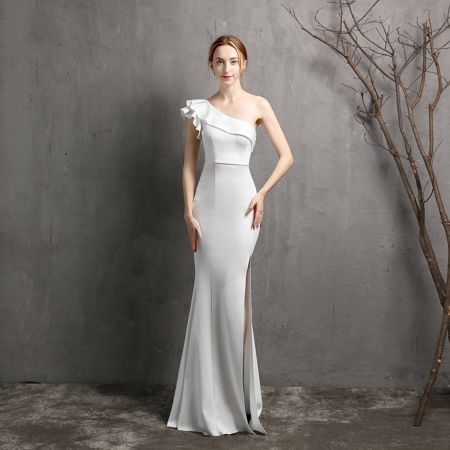 Women Summer Formal One Shoulder Shoulder High Slit Mermaid Evening Dress