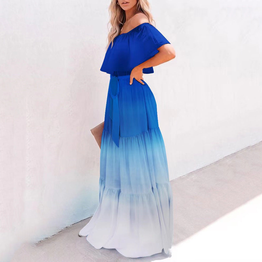 Women's Gradient Color Printed Off Shoulder Maxi Dress 10