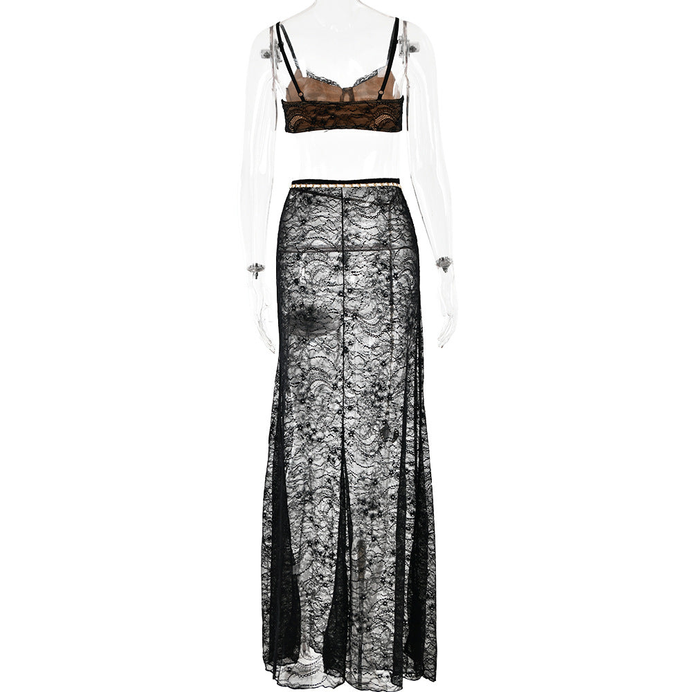 Spring Sexy Lace Two-Piece Mermaid Long Skirt Set 12