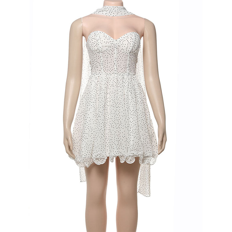 high street V-neck sexy polka dot print Strapless high waist slim dress 6