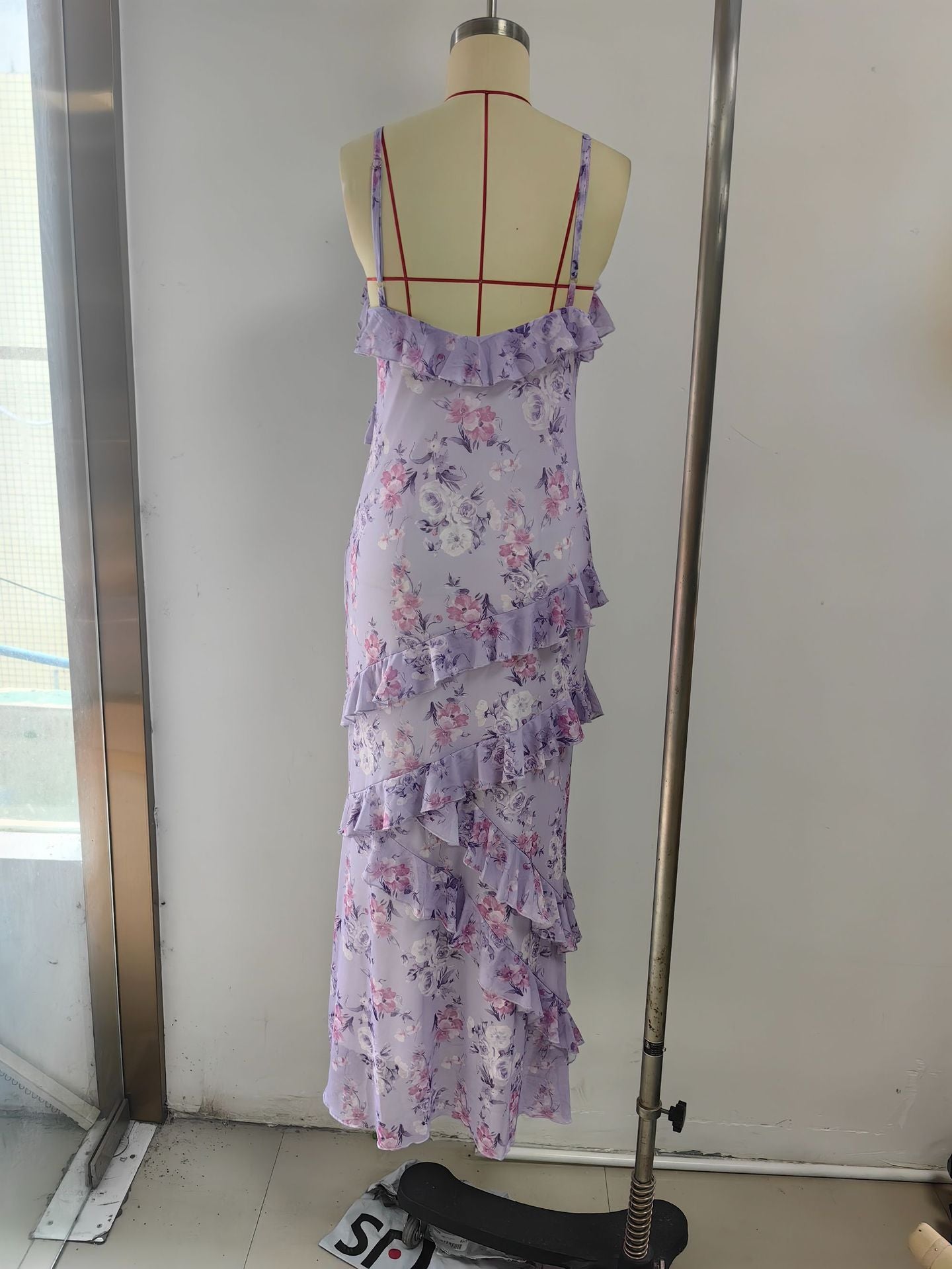 Women's Ruffled Floral Low-Back Slim Waist Chiffon Holiday Dress 13