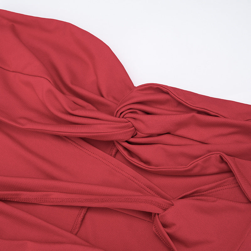 Women's Autumn Solid Color Strapless Sleeveless Hollow-Out Low Back Knot Jumpsuit 12