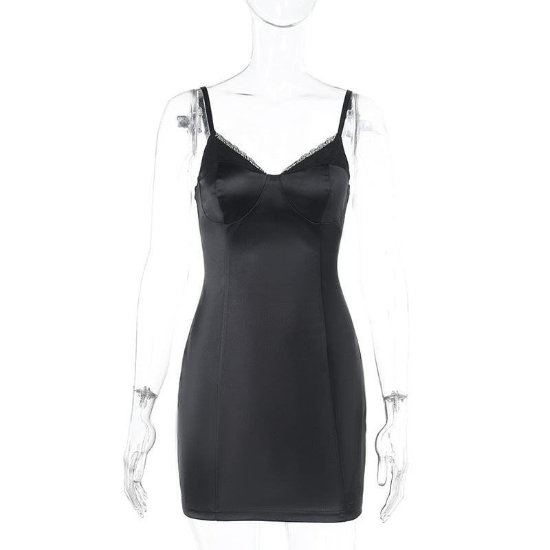 Women spring sexy lace patchwork suspender dress 9